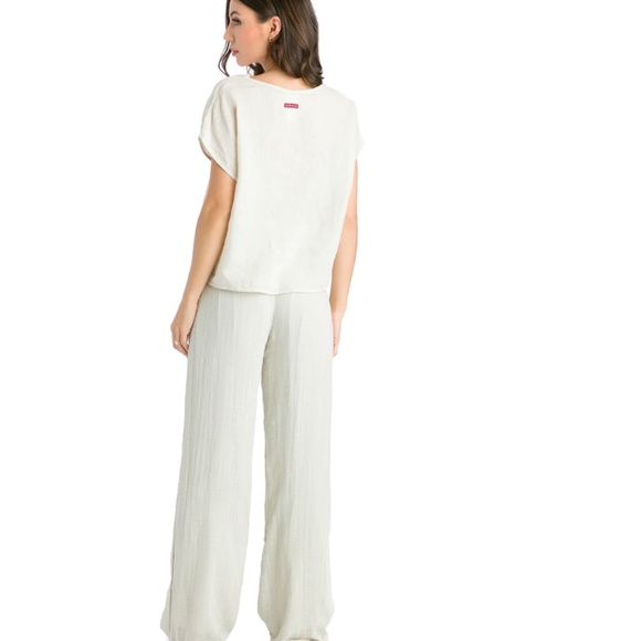 Hard Tail Forever Cotton Gauze Flat Waist Pant White and Navy stripe - Picture 5 of 15